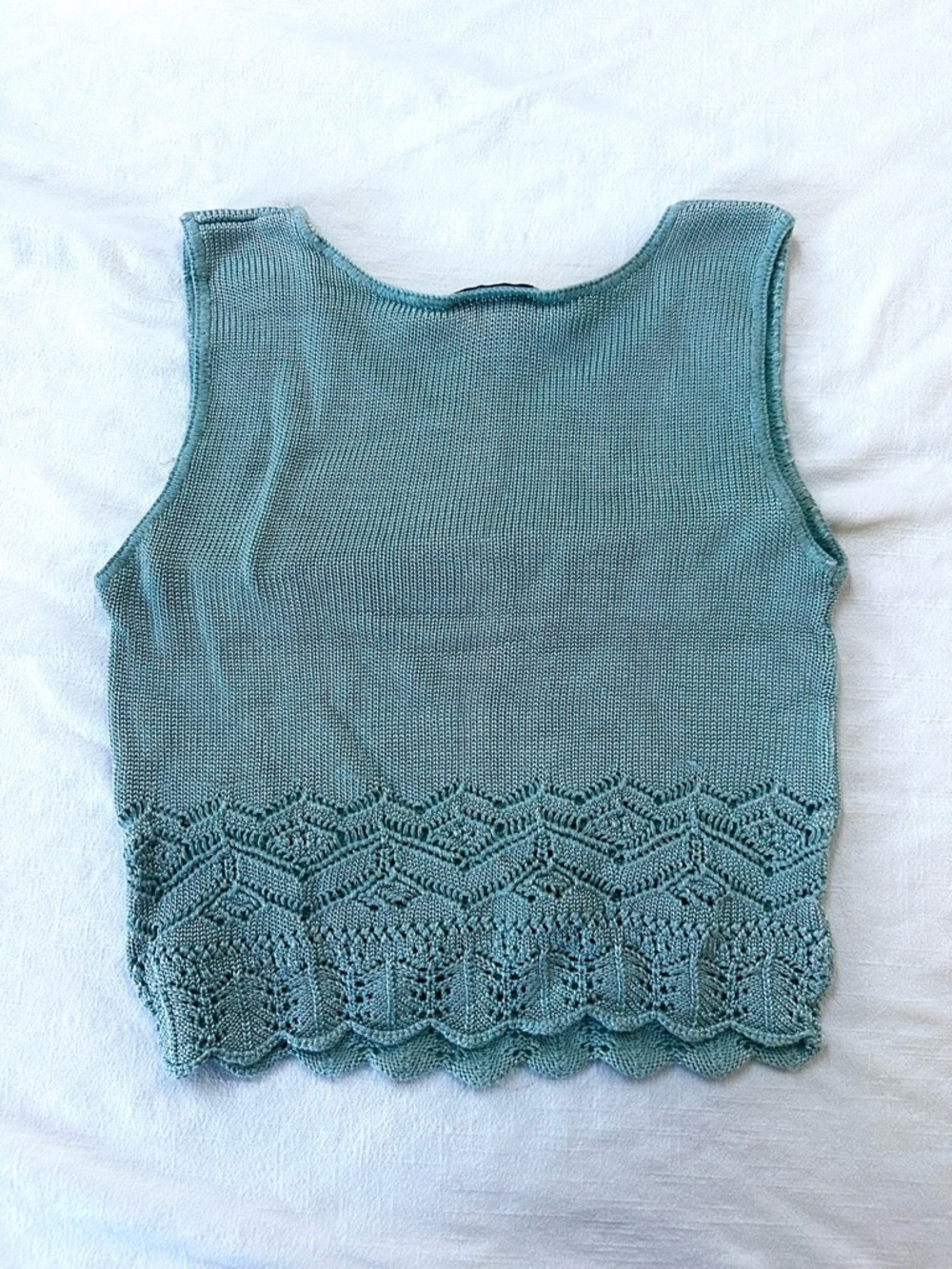 vintage aqua knit baby tank — cottagecore lace hem sweater vest by Knits Landing - Picture 3 of 6